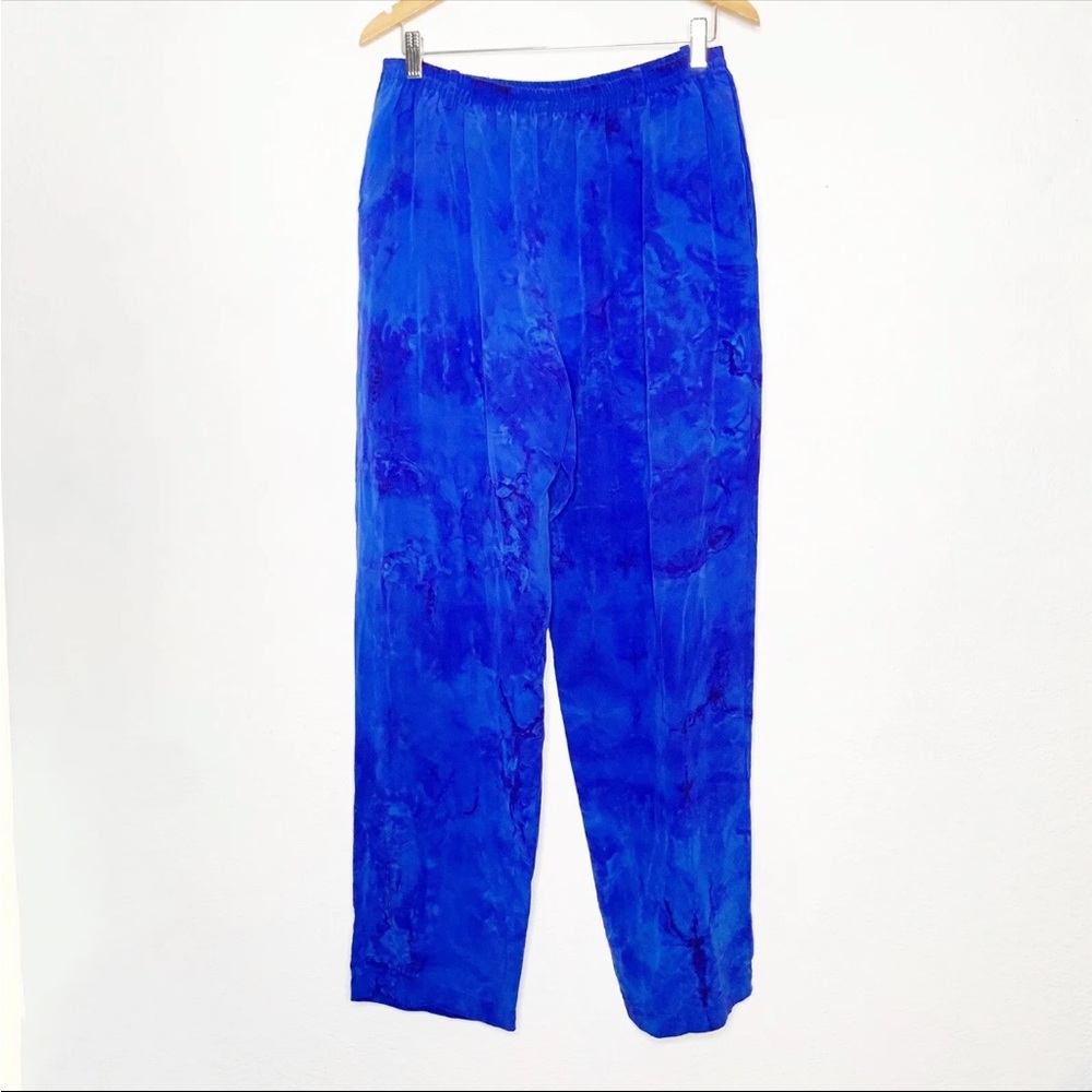 Vintage Silk Bijoux Pants Womens Large Tie Dye Wearable Art Flowy Painted